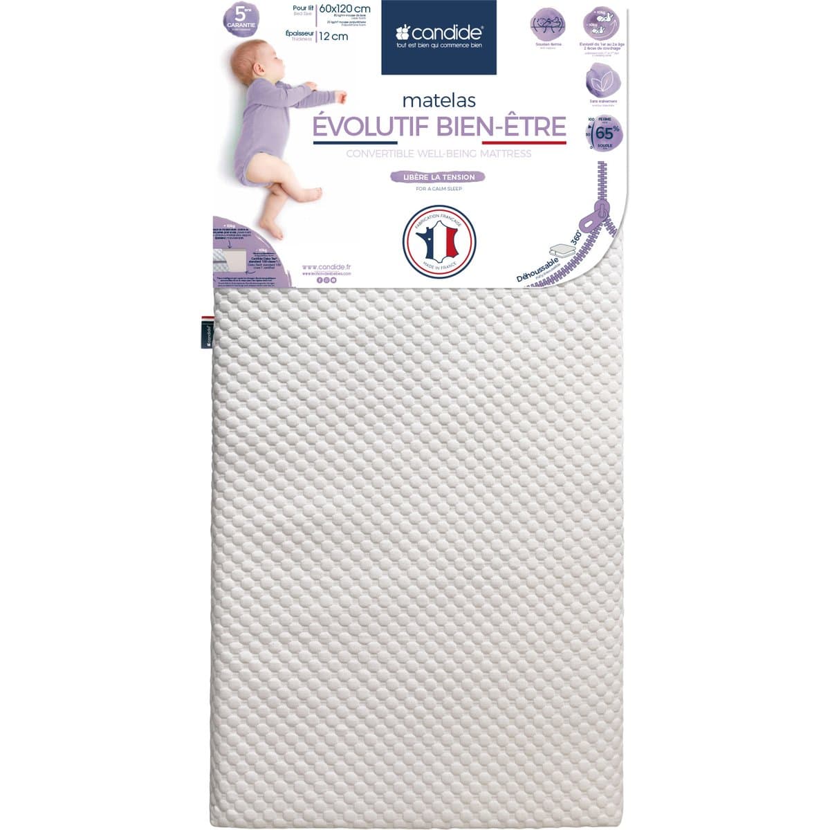 Matelas Evolutif Bien Être déhoussable 360° (60x120 cm) — Candide