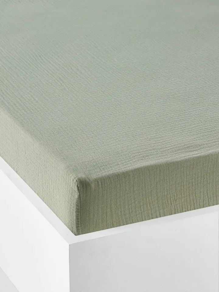 Photo : Drap-housse gaze sauge
