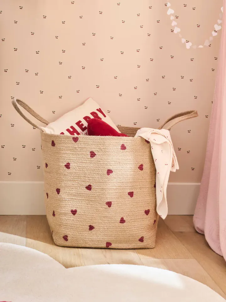 Photo : Panier de rangement XL cœur en jute beige